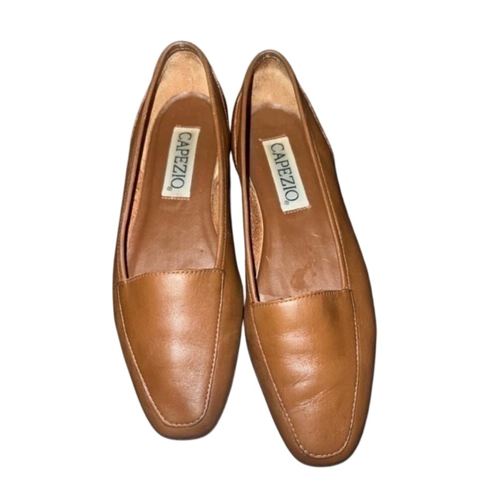 UEC VINTAGE CAPEZIO CAMEL ORANGE BROWN COLOR SLIP ONS SZ 7.5 GENUINE LEATHER